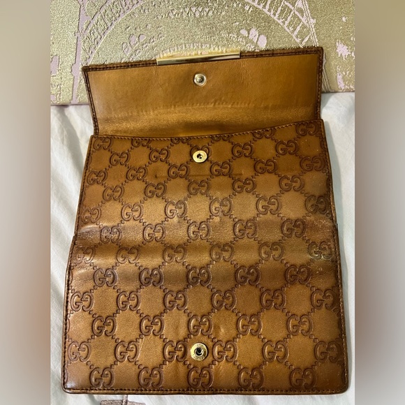 Gucci Long Wallet Brown Gold Bifold Checkbook Purse ID Cards Holders Womens Gift - Picture 11 of 13
